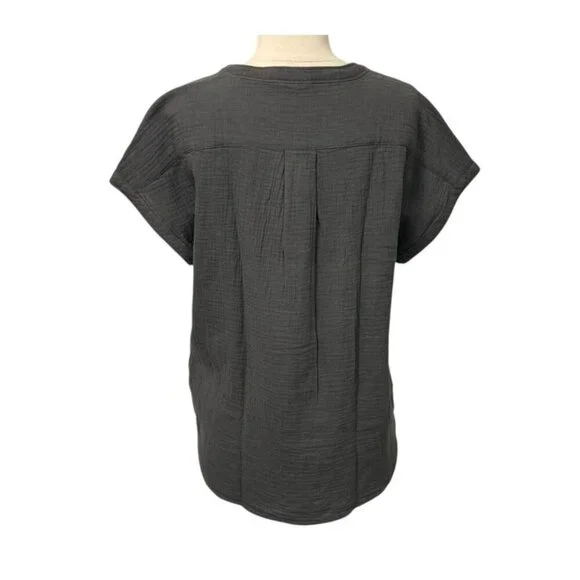 Faherty Dream Cotton Gauze Desmond Top Shirt Organic Cotton Gray Relaxed Size M - Picture 4 of 8